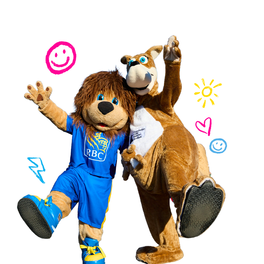 Les mascottes de RBC et de la Fondation CHU Sainte-Justine réunis pour la Course pour les enfants RBC